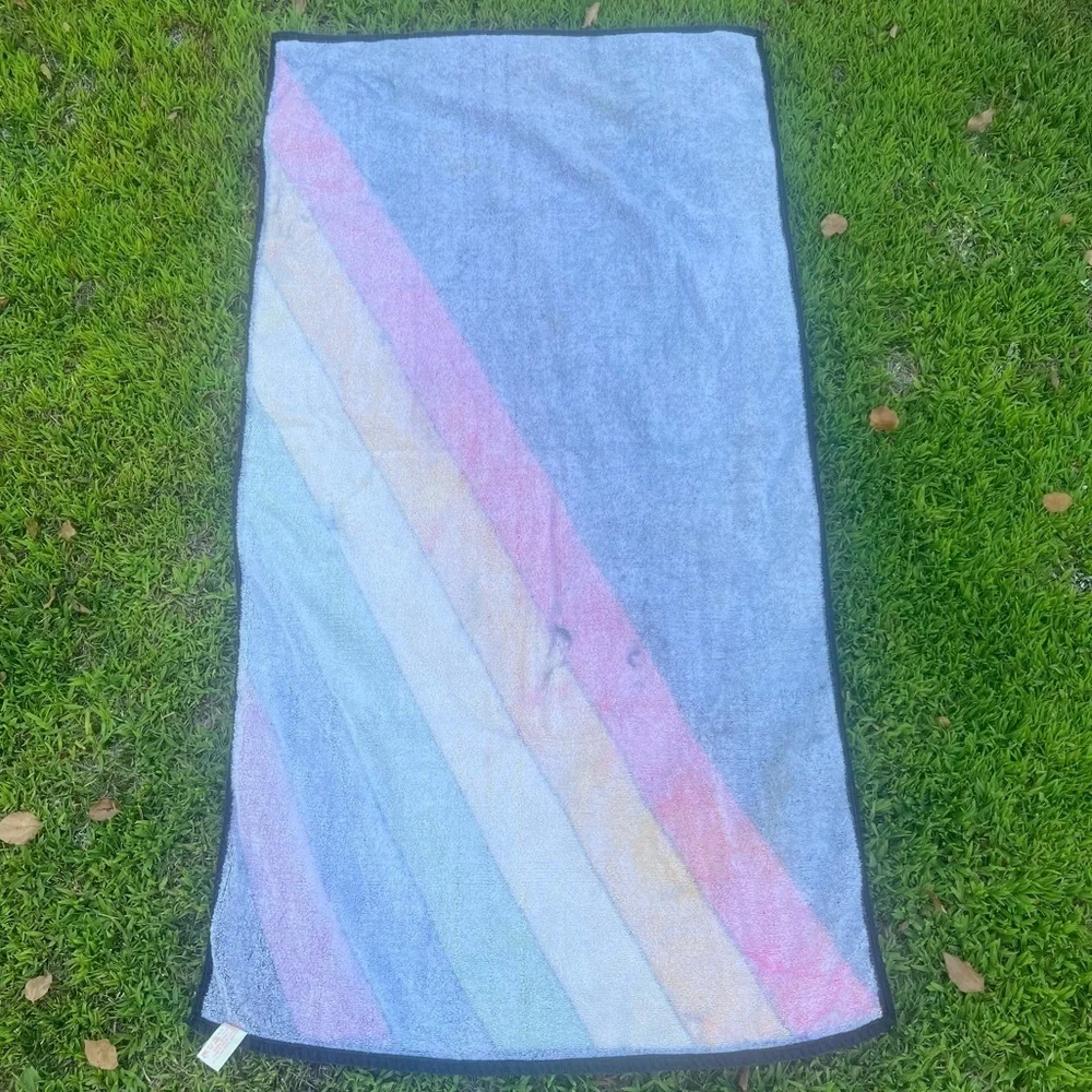 Vintage 80s TerriMondo Retro Rainbow Beach Towel 54 x 28.5 Cotton Israel FLAWS